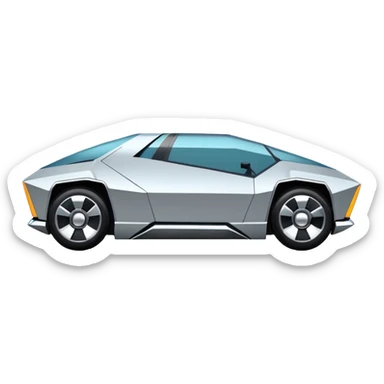 A futuristic chrome car emoji, sharp geometric body design inspired by cybertruck aesthetics, smooth silver metallic surface, matte and glossy chrome mix, minimal details, soft reflections, clean edges, iOS emoji style, centered, clean white background, soft studio lighting, no text sticker