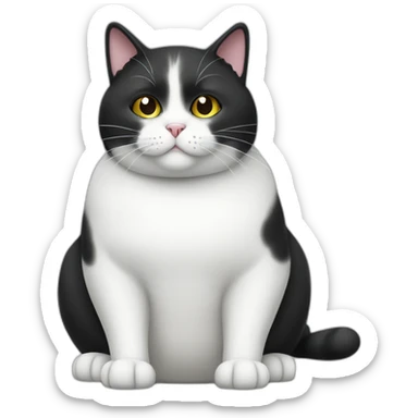 Obese black and white cat with white socks sticker