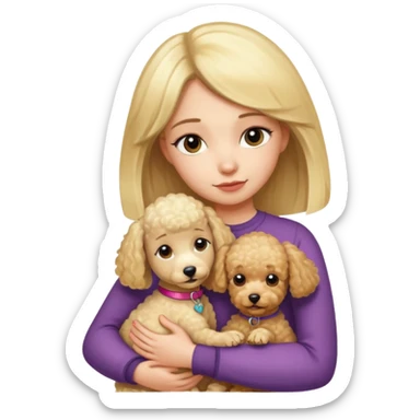 Ludo (ragazza mora capelli lisci) che abbraccia il suo cane (un barboncino biondo) sticker