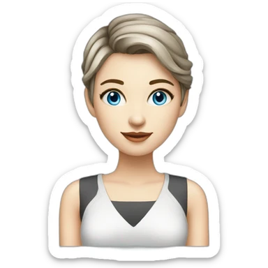 beautiful girl-programmer with short hair with computer, programming,blue eyes,white skin, makeup sticker
