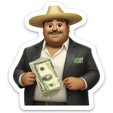 fat mexican rich man holding big money sticker