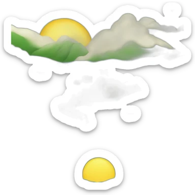 Island-mountain-pine-waves-clouds-sun-moon sticker