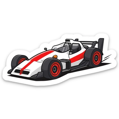 Racing car with oversized wheels and bold red stripes sticker