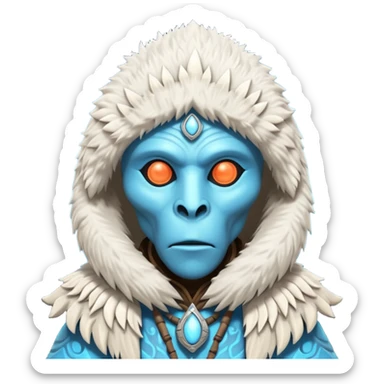 ancient arctic alien shaman portrait, head and shoulders only, Inuit-inspired fur hood, carved bone ornaments, glowing cosmic eyes, icy alien skin, spiritual sci-fi vibe, 3D cartoon, mobile game icon style, clean background, no text, no watermark


 sticker