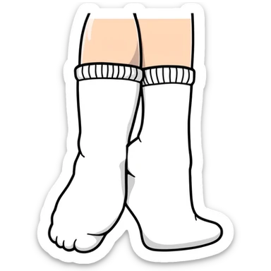 woman's feet wearing white crew socks viewed from directly underneath showing soles sticker