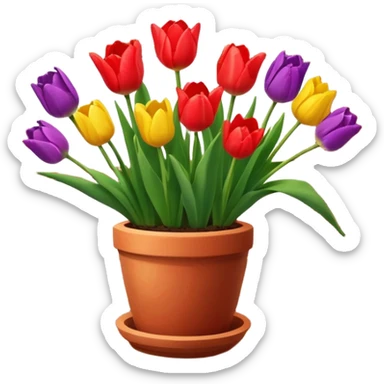 Clay pot with tulips on windowsill sticker