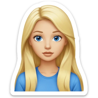 blonde woman long hair blue eyes yellow shirt shiny lips sticker