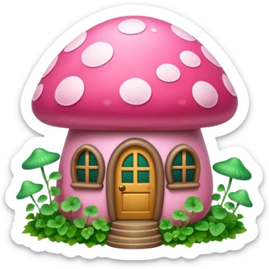 Pink little mushroom house covered in vines sticker