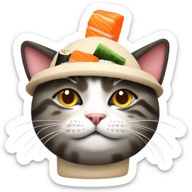 cat wearing a hat made out of sushi sticker
