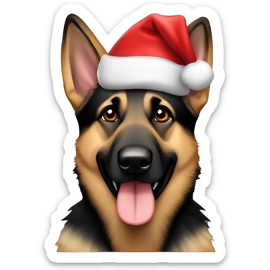 Ammo German shepherd dog wearing Santa hat sticker