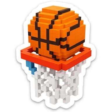 Voxel-style basketball in a net, variation 1 sticker