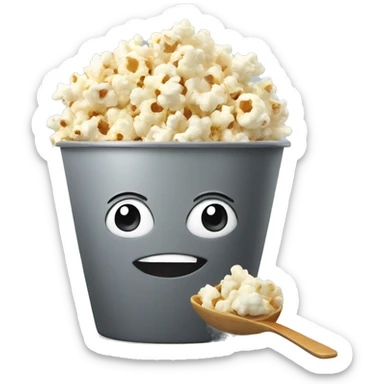 Popcorn I a grey bowl with a spoon sticker