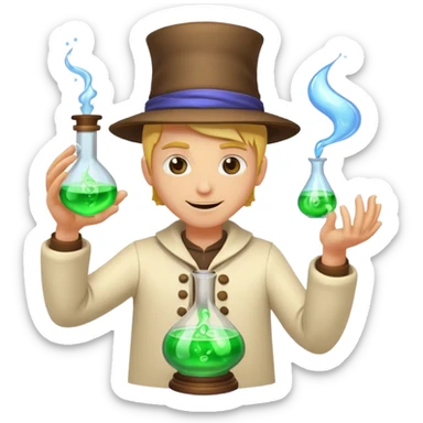 human alchemist winking while swirling glowing potion sticker