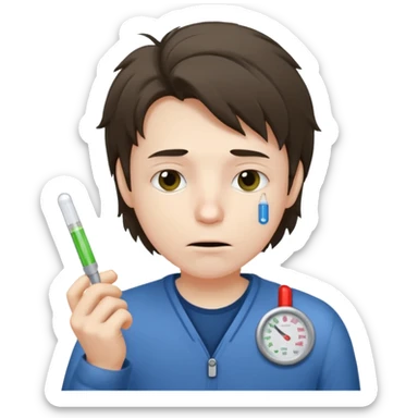 persona enferma con un termometro en la boca  pero que no tenga ropa de enferma  sticker