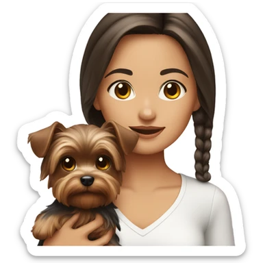 Brunette girl with yorkie puppy sticker