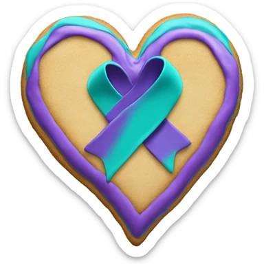 Cookie heart with teal purple awareness ribbon sticker