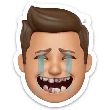 Crying laughing face with rotten teeth with a text bubble beside it saying kywaa / pablo and it is super realistic sticker