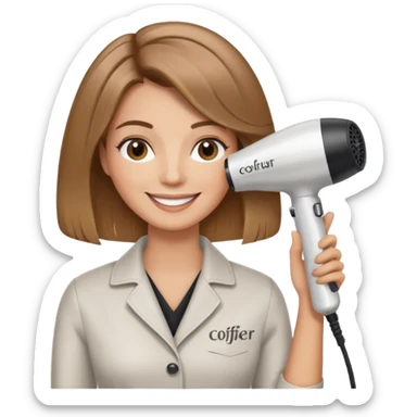 Parrucchiera con il phon in mano e la scritta coiffeur assunta sticker