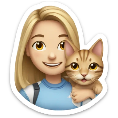 smiling girl with cat indoors sticker