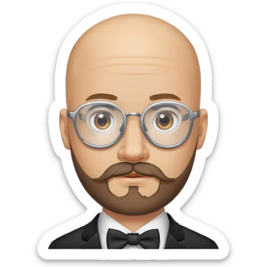 bald groom with beard, mustache and vision glasses sticker