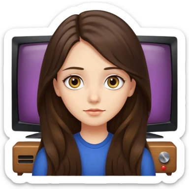 long haired brunette girl hazel eyes watching tv sticker