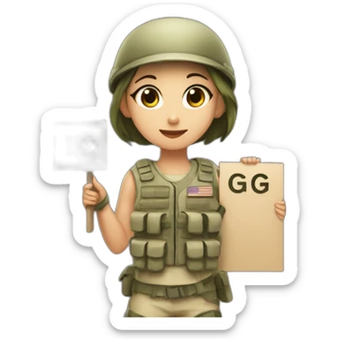 kibbi army girl holding a sign that says gg sticker