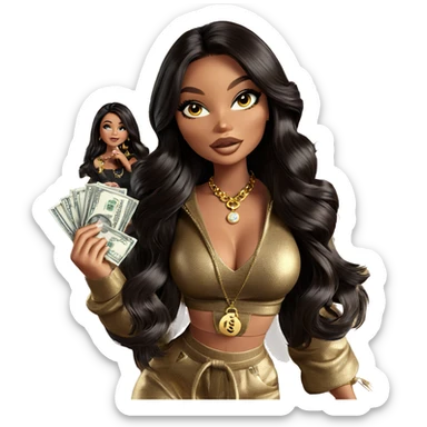girl with jewelry and money sticker