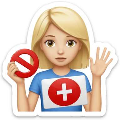 Blonde girl holding up a SOS sign sticker