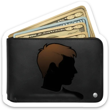 wallet with coins and a person silhouette above sticker