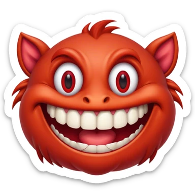 Creature comes out of the eye of a another creature who has red skin and a wide smile with long teeth sticker