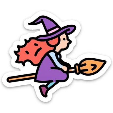 witch on a broom flying sticker