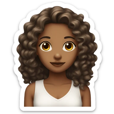 A young woman with light brown skin, black very long curls sticker
