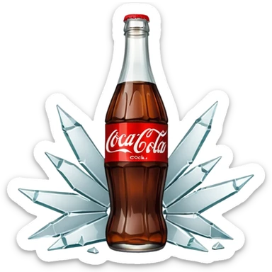 shattered bottle of coca cola split in the middle glass shards sticker