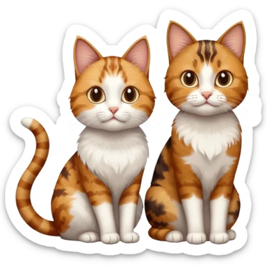 3 cats and each are different natural colours including  brown tabby and white, calico, and ginger and white sticker