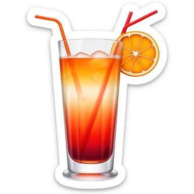 Sex on the beach cocktail with gradient orange to red top to bottom, in a long class with a straw sticker
