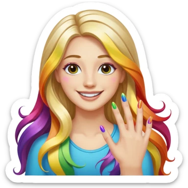 long haired woman rainbow nail art sticker