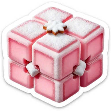 Cinematic Realistic Turkish Delight Dessert Emoji, featuring delicate, chewy confections dusted with powdered sugar rendered with vibrant textures and soft, inviting lighting. sticker