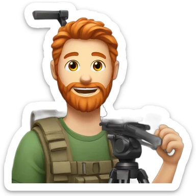a smiling redhead with a beard as a cameraman sticker