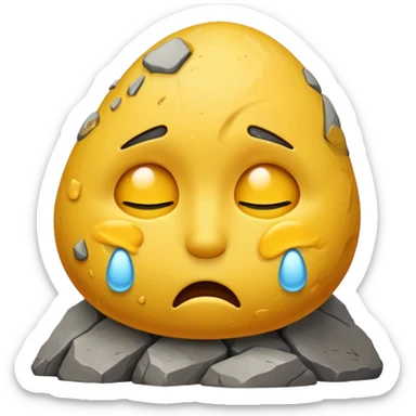embarrased yellow emoji sqeezing eyes shut with sweat coming down the face hidding behind a rock sticker