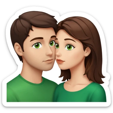 Brunette man with green eyes kissing brown hair woman with brown eyes  sticker