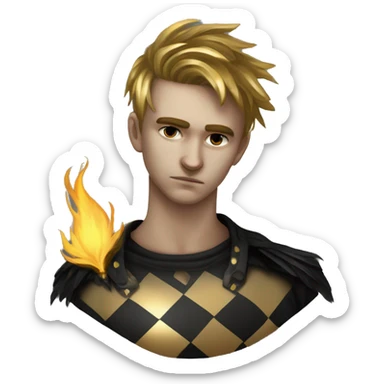 Hamlet young skinny sad man iridescent hair wearing raven feathers and golden flames yin yang chess board sticker