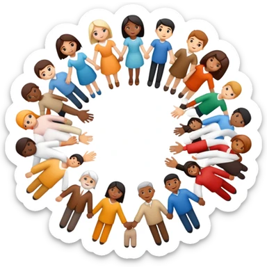 A circle of diverse people of different races and ethnicities holding hands as a symbol of unity, integration, and harmony sticker