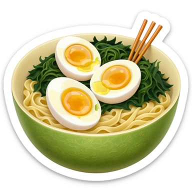 Bowl of noodles with boiled egg and seaweed sticker