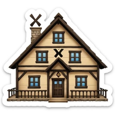 an inn with a big X on it sticker