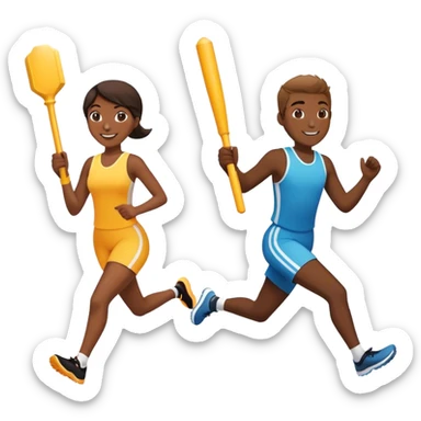 No that looks like a sword fight.  Make two people in a relay race with one large bright baton passing it from one person to the next while running and smiling. One needs to be running behind the other in the same direction. Better now one baton being handed of.  Nope  sticker