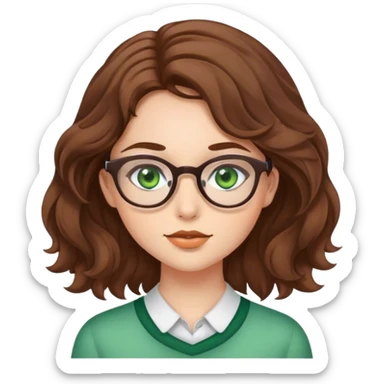 Green eyed girl with brown wavy hair with glasses  sticker