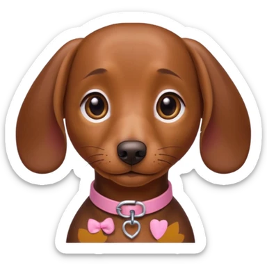 Make a brown short hair dachshund with hazel  eyes and a collar that says the name mocha with a pink band for the collar sticker