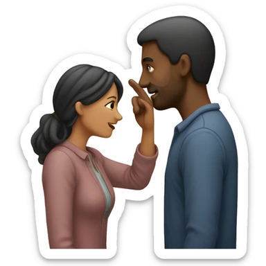 a woman touches a man's nose with her hand sticker