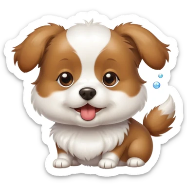 fluffy white and brown small dog blowing bubbles sticker
