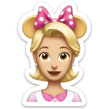 blonde woman with brown eyes wearing minnie mouse ears on hear head.  sticker
